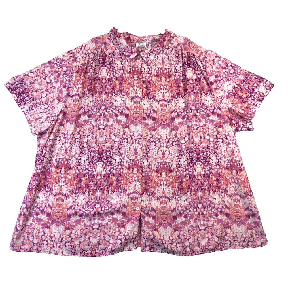 Only Necessities Blouse Womens 5X 38/40 Pink Plus Size Button Up Short Sleeve